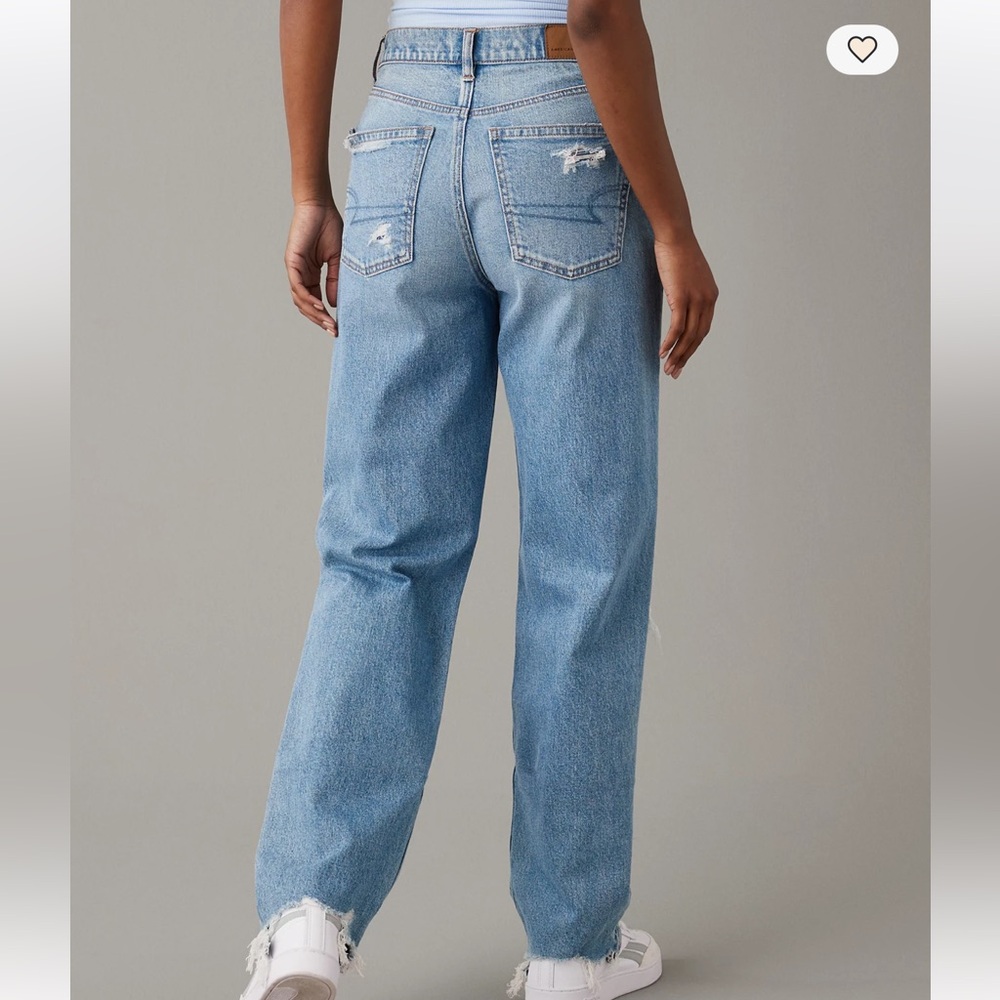 AMERICAN EAGLE highest rise ripped baggy straight jeans size 14 distressed - Picture 2 of 16